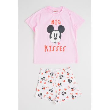 Pijama scurta cu model cu Mickey Mouse - Alb/Roz deschis
