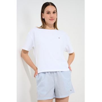 Pijama scurta din amestec de bumbac - Alb/Albastru prafuit