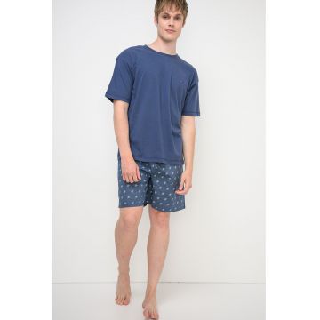 Pijama scurta din bumbac - Albastru inchis