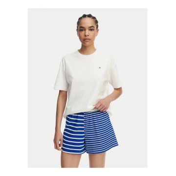 Pijama scurta din bumbac cu imprimeu - Alb/Albastru