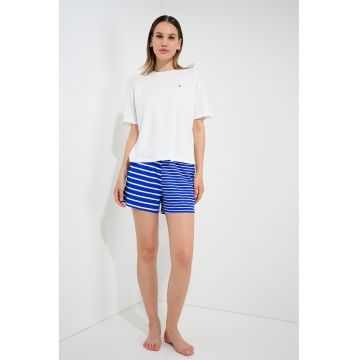 Pijama scurta din bumbac cu imprimeu - Alb/Albastru