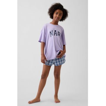 Pijama scurta lejera cu decolteu la baza gatului - Lila