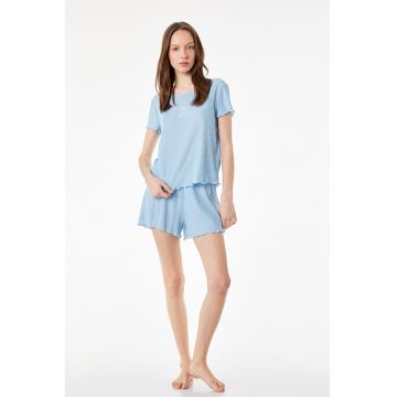Pijama striata cu pantaloni scurti - Albastru pastel