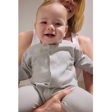 Salopeta striata de pijama cu buzunar - Gri deschis