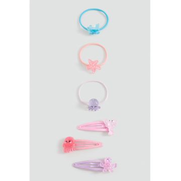 Set de agrafe si elastice de par - 6 piese - Multicolor