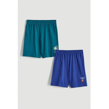 Set de pantaloni scurti din bumbac cu imprimeu grafic discret - 2 piese - Albastru royal/Albastru petrol