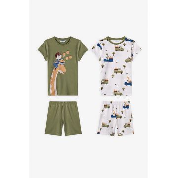 Set de pijamale scurte - 4 piese - Alb/Verde stins