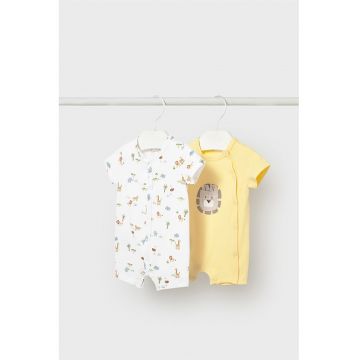 Set de salopete de pijama cu maneci scurte - 2 piese - Galben pal