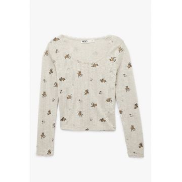 Bluza de pijama din amestec de bumbac cu model - Bej deschis