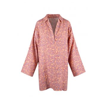 Camasa de noapte din bumbac cu decolteu in V - Multicolor
