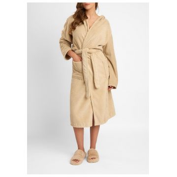 Halat de baie cu gluga pentru femei - din tricot moale – Comfort - Bej inchis