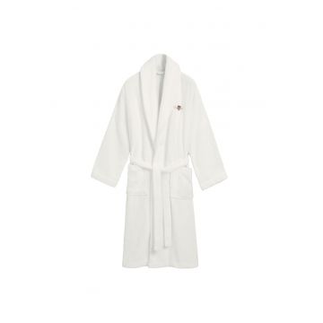 Halat de baie unisex cu cordon in talie Archive Shield - Alb