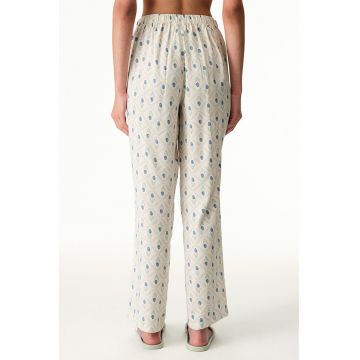 Pantaloni de pijama cu buzunare laterale si imprimeu - Alb fildes/Albastru