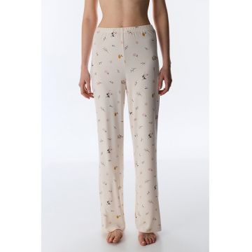 Pantaloni de pijama cu model floral si talie inalta - Bej deschis