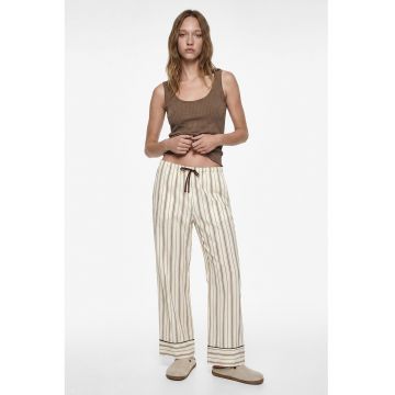 Pantaloni de pijama cu model in dungi si snur - Maro/Bej deschis