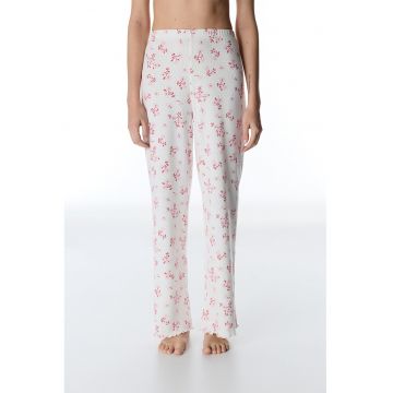 Pantaloni de pijama cu talie inalta si model floral - Rosu/Alb