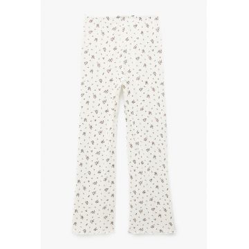 Pantaloni de pijama de bumbac cu model floral - Alb murdar
