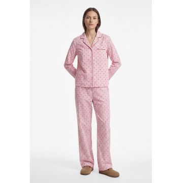 Pantaloni de pijama din amestec de bumbac cu imprimeu - Roz deschis/Alb murdar