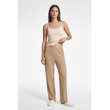 Pantaloni de pijama din bumbac cu dungi - Bej inchis