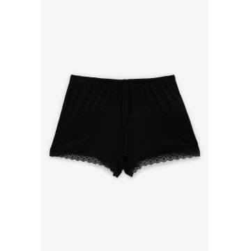 Pantaloni scurti de pijama cu garnituri din dantela - Negru