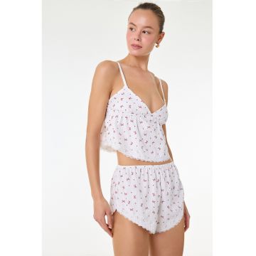 Pantaloni scurti de pijama cu imprimeu - Bej deschis