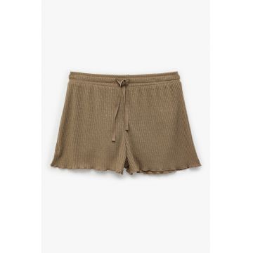Pantaloni scurti de pijama cu snururi de ajustare - Maro taupe deschis
