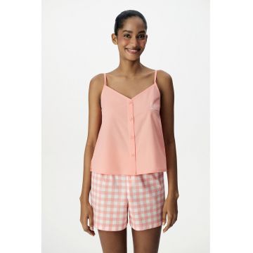Pantaloni scurti de pijama din bumbac cu model in carouri - Alb/Roz somon