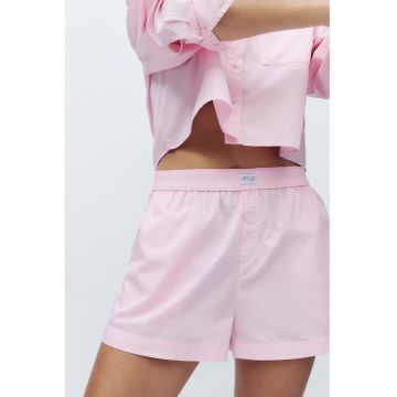 Pantaloni scurti de pijama din bumbac cu talie elastica - Roz deschis