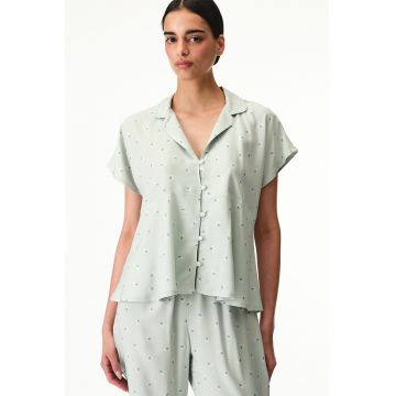 Pijama cu pantaloni lungi si revere decupate - Albastru royal/Verde pastel