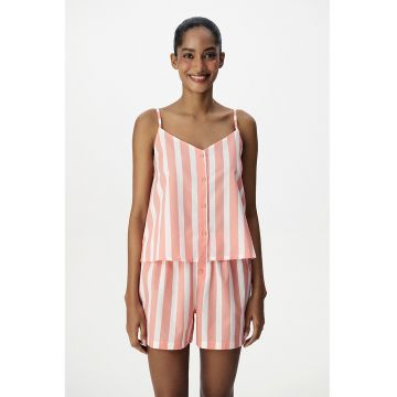 Pijama cu pantaloni scurti din bumbac cu dungi - Alb/Roz somon