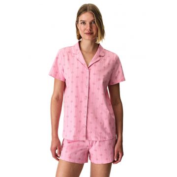 Pijama cu pantaloni scurti din bumbac si model - Rosu inchis/Roz
