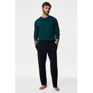Pijama de bumbac cu buzunare laterale - Verde inchis/Albastru ultramarin
