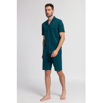Pijama de bumbac cu pantaloni scurti Vlad - Albastru petrol