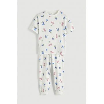 Pijama din bumbac cu imprimeu cu fructe - Alb/Albastru inchis/Roz prafuit