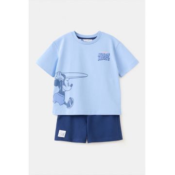 Pijama scurta din bumbac cu imprimeu cu Mickey Mouse - Albastru lavanda/Bleumarin