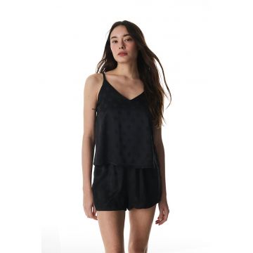 Pijama scurta din satin cu buline - Negru