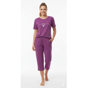 Pijamale din bumbac - cu si imprimeu - pentru dame - Mov