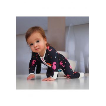 Pijamale lungi din bambus cu fermoar reversibil -  - SeaHorse - Bleumarin cu caluti de mare Multicolori - pentru fetite - Multicolor
