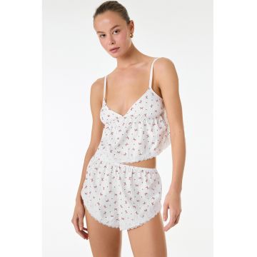 Top crop de pijama cu model floral - Alb