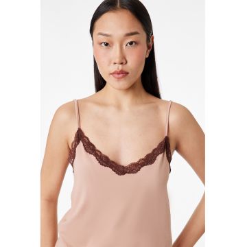 Top de pijama cu garnituri de dantela - Maro/Nude rose