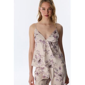 Top de pijama din satin cu model floral - Violet deschis/Bej