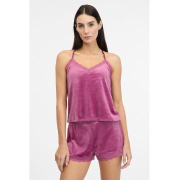 Top de pijama din velur cu garnitura din dantela - Ametist
