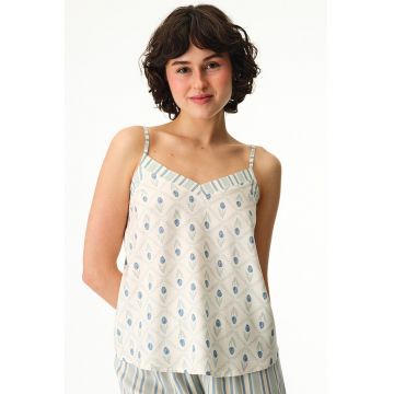 Top lejer de pijama cu model floral - Alb murdar/Albastru