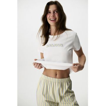 Tricou de pijama din bumbac - Alb/Albastru pastel/Galben deschis