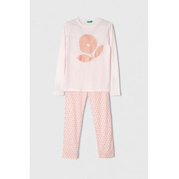 United Colors of Benetton pijama copii culoarea roz, modelator