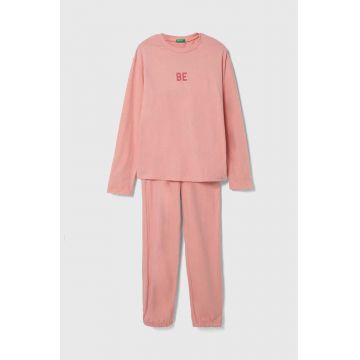 United Colors of Benetton pijama copii culoarea roz, cu imprimeu