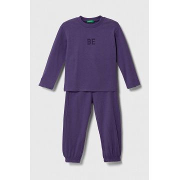 United Colors of Benetton pijama copii culoarea violet, cu imprimeu