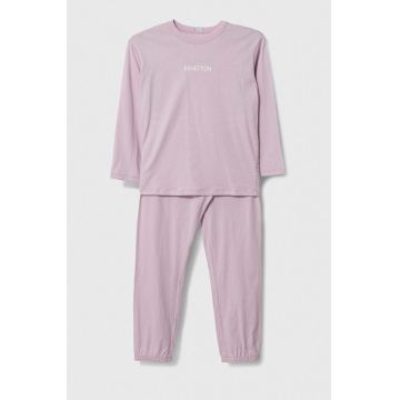 United Colors of Benetton pijamale de bumbac pentru copii culoarea roz, cu imprimeu