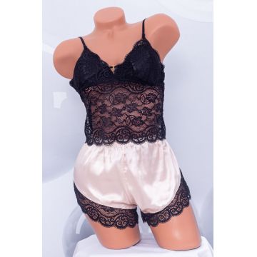Pijama Dama sexy cu dantela 2 piese S-243 Bej | RoseGirl