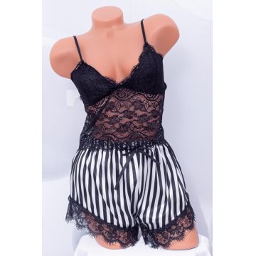 Pijama Dama sexy cu dantela 2 piese S-248 Negru | RoseGirl